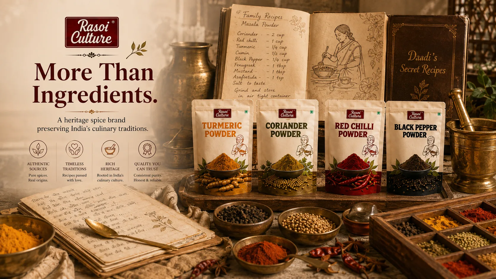 Rasoi Culture — Packaging Design packaging & visual design mockup 5 by Raghav Chopra